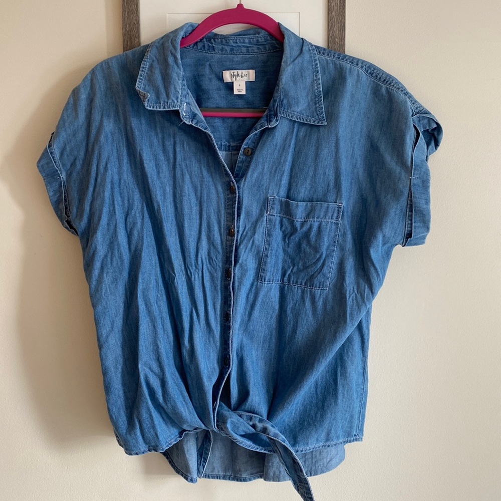 Denim front tie top